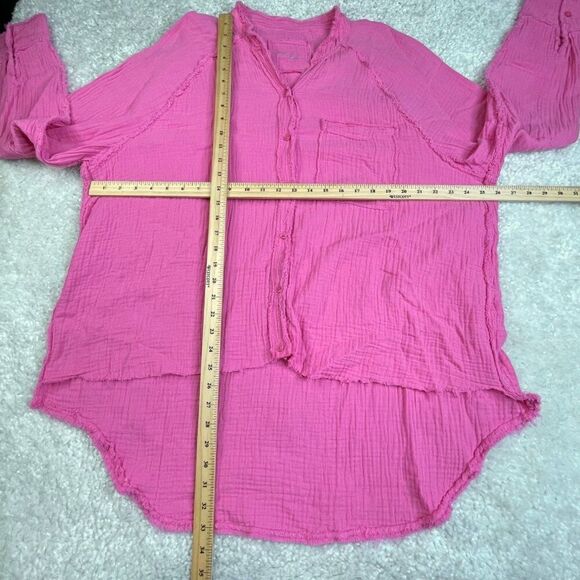 Aerie Pool To Party Button Up Shirt Cover Up Pink Large Oversized - Picture 8 of 9